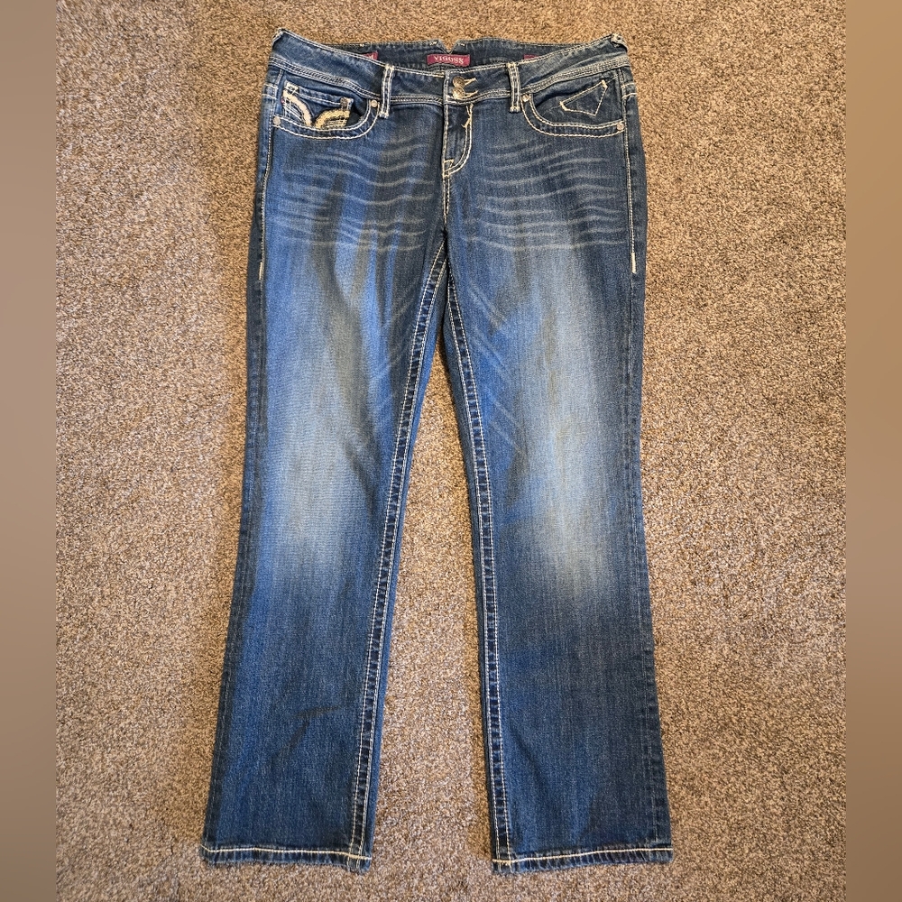 Vigoss stretchy denim bling rhinestone jeans size 15 in great condition